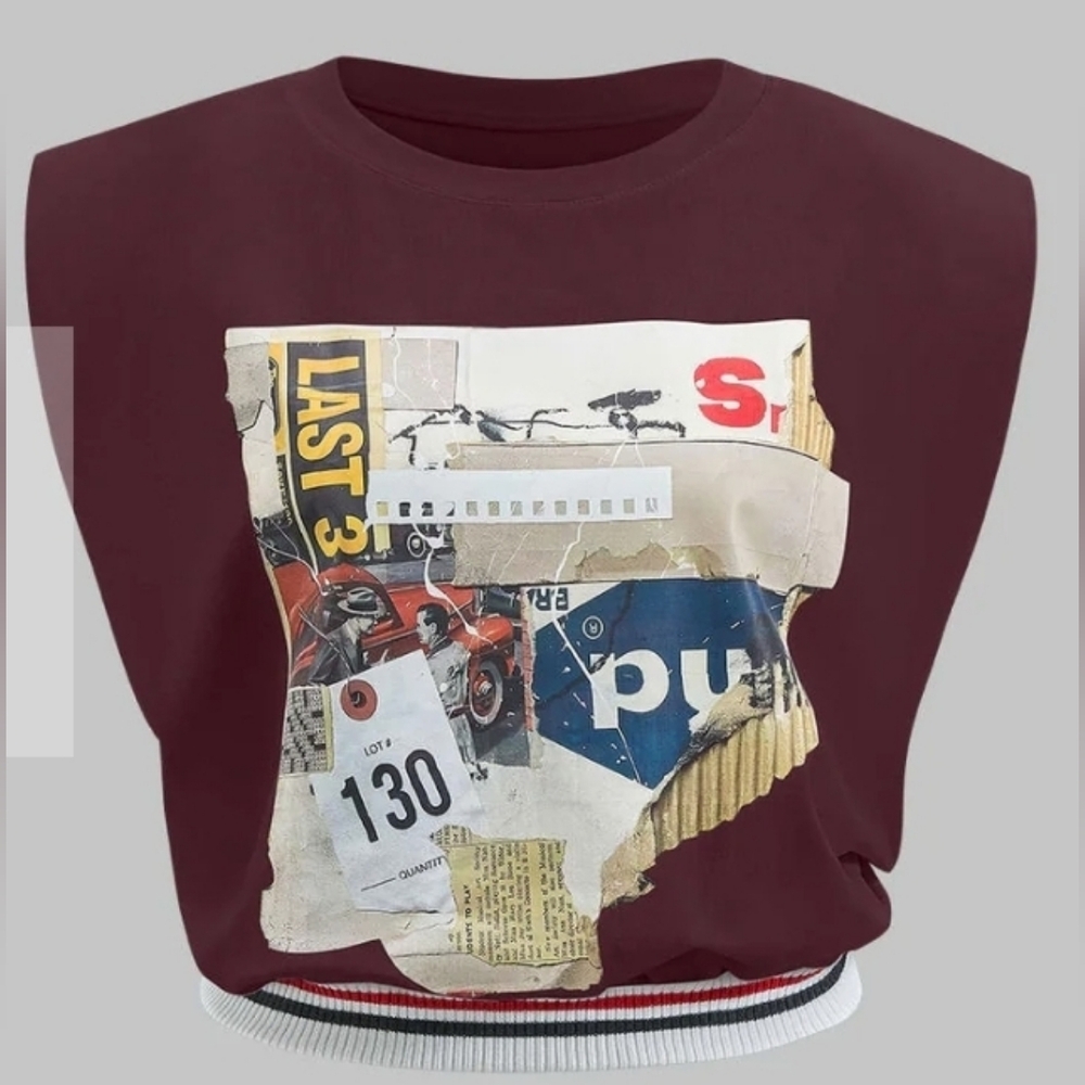 NWT Micas Trendy Burgundy Graphic Top, XL